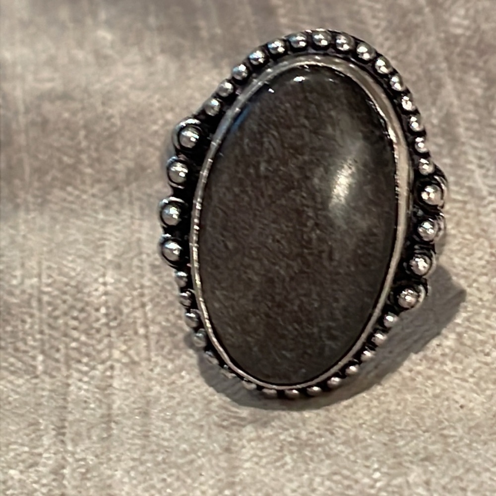Natural Grey Jasper Silver Ring size 9.25-9.5